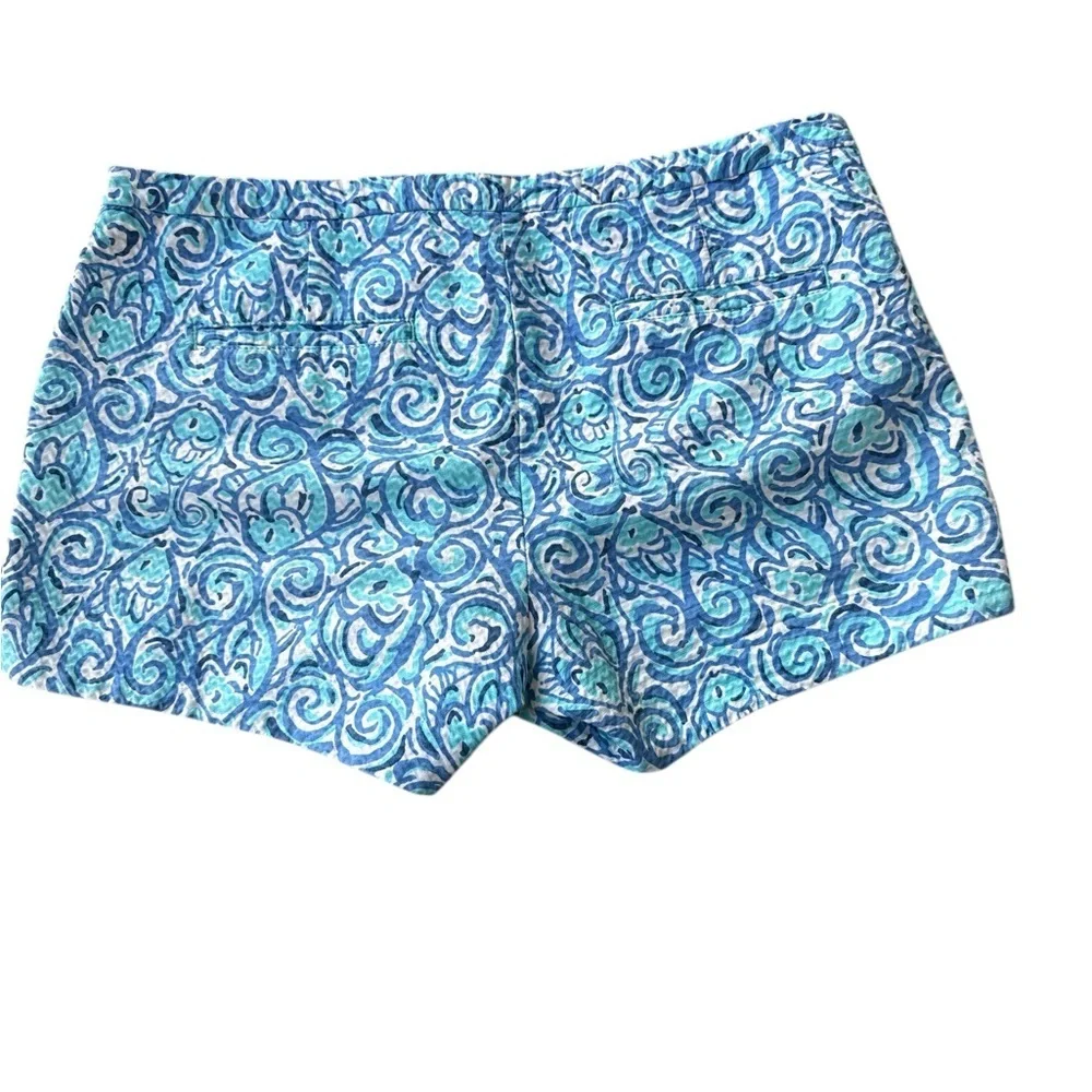 Lilly Pulitzer Adie Shorts Cotton Resort White Chasing Tail Blue Fish 2